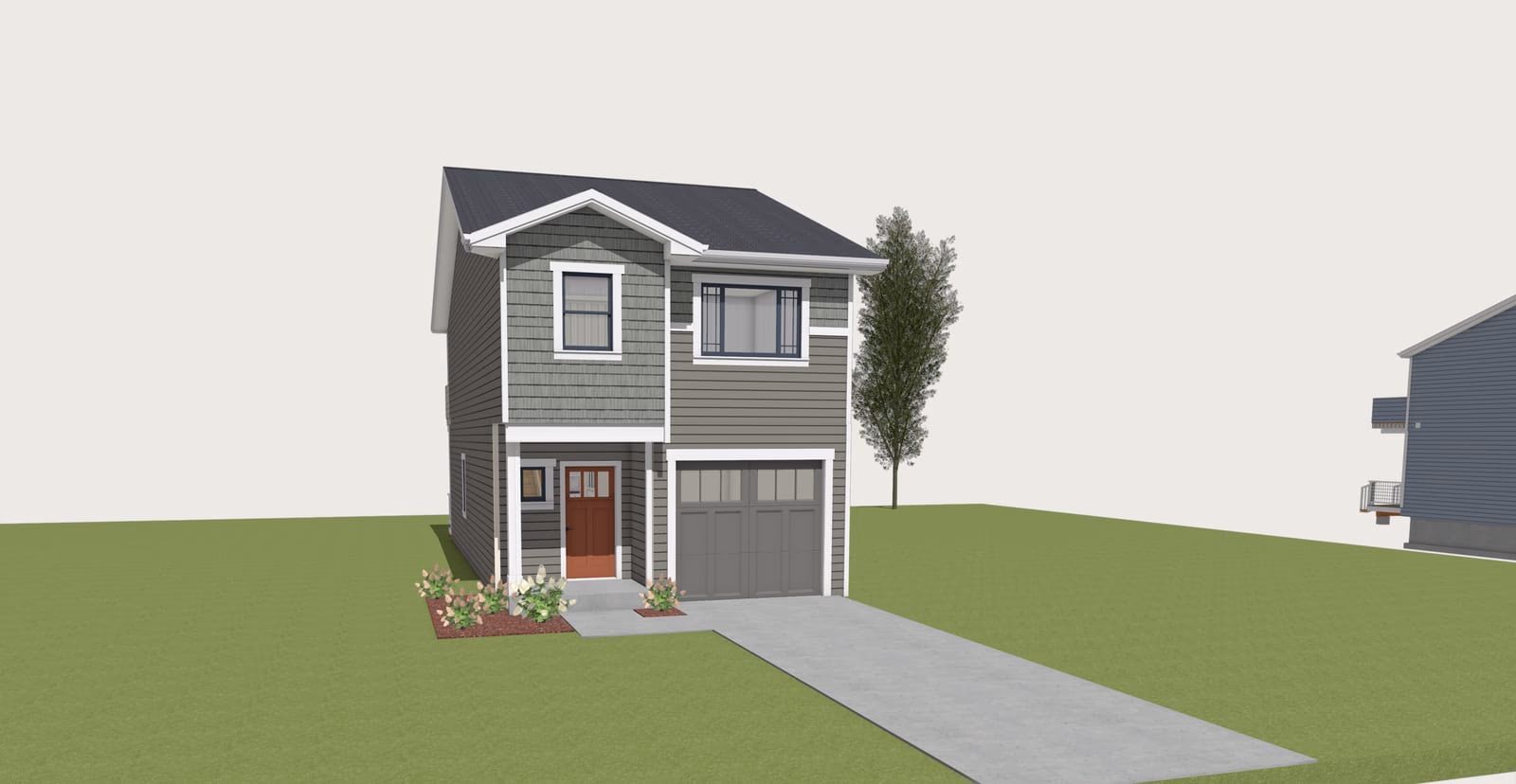 20′ × 45′ plan type B: 3 bedroom attached home with 1-car garage.