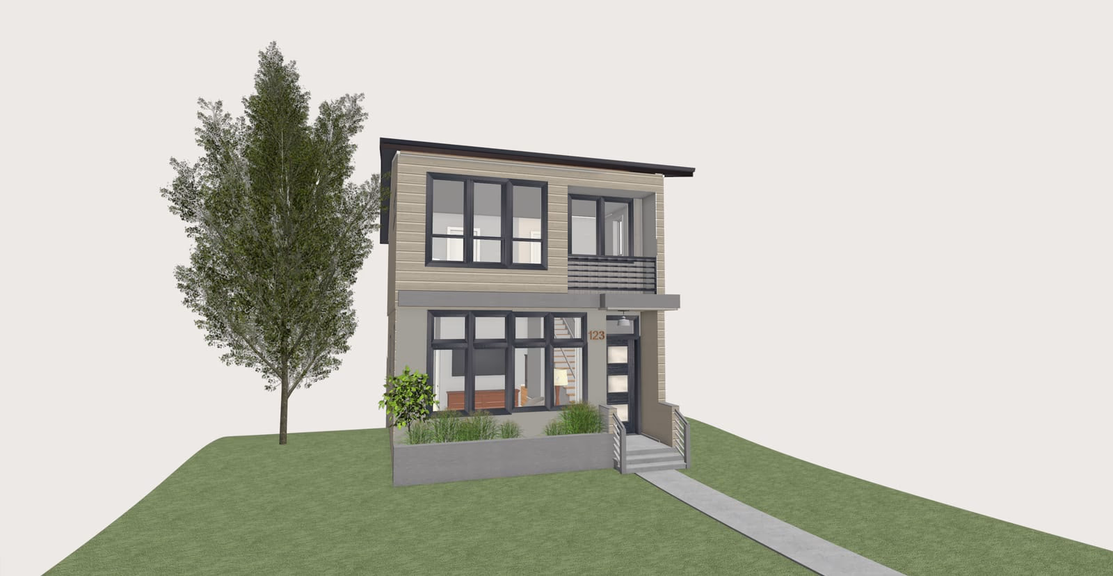 20′ × 45′ plan type D: 3 bedroom attached home with 2-car rear garage.