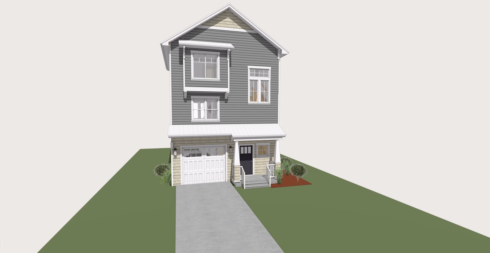 24′ × 30′ plan type F: 2 bedroom attached home with 1-car garage.