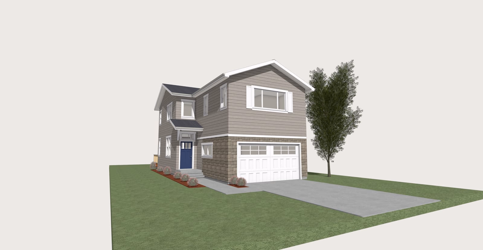 24′ × 45′ plan type A: 3 bedroom attached home with 2-car garage.