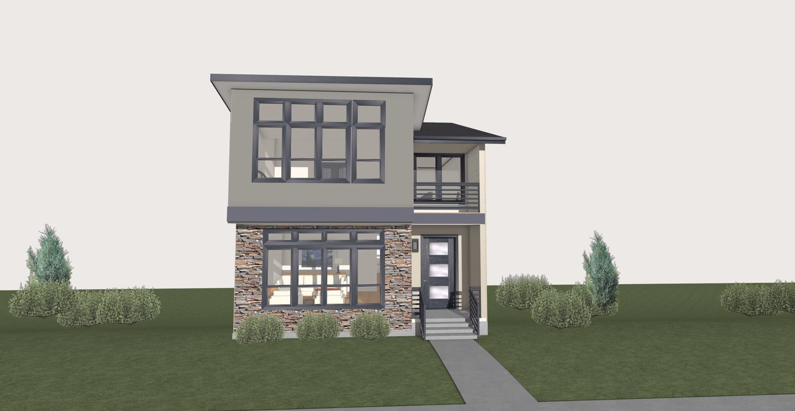 24′ × 45′ plan type C: 3 bedroom attached home with 2-car rear garage.